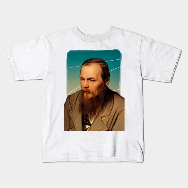 Russian novelist Fyodor Dostoevsky illustration Kids T-Shirt by Litstoy 